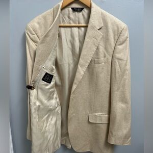 Jos A Bank 100% Silk Blazer Sportcoat Tan Beige Textured Slub Weave Men’s 42R